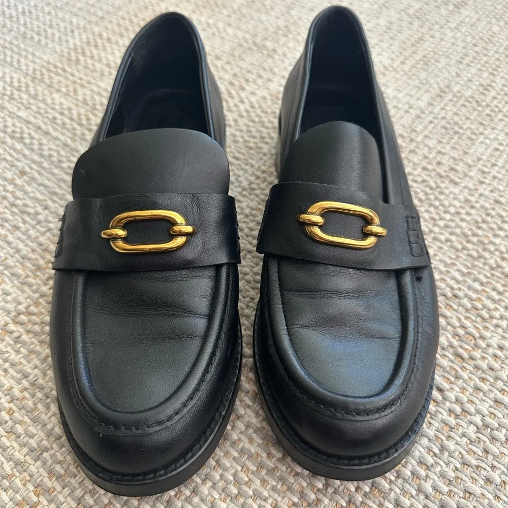 Massimo Dutti Black Loafers with Gold Detail - Picture 1 of 3